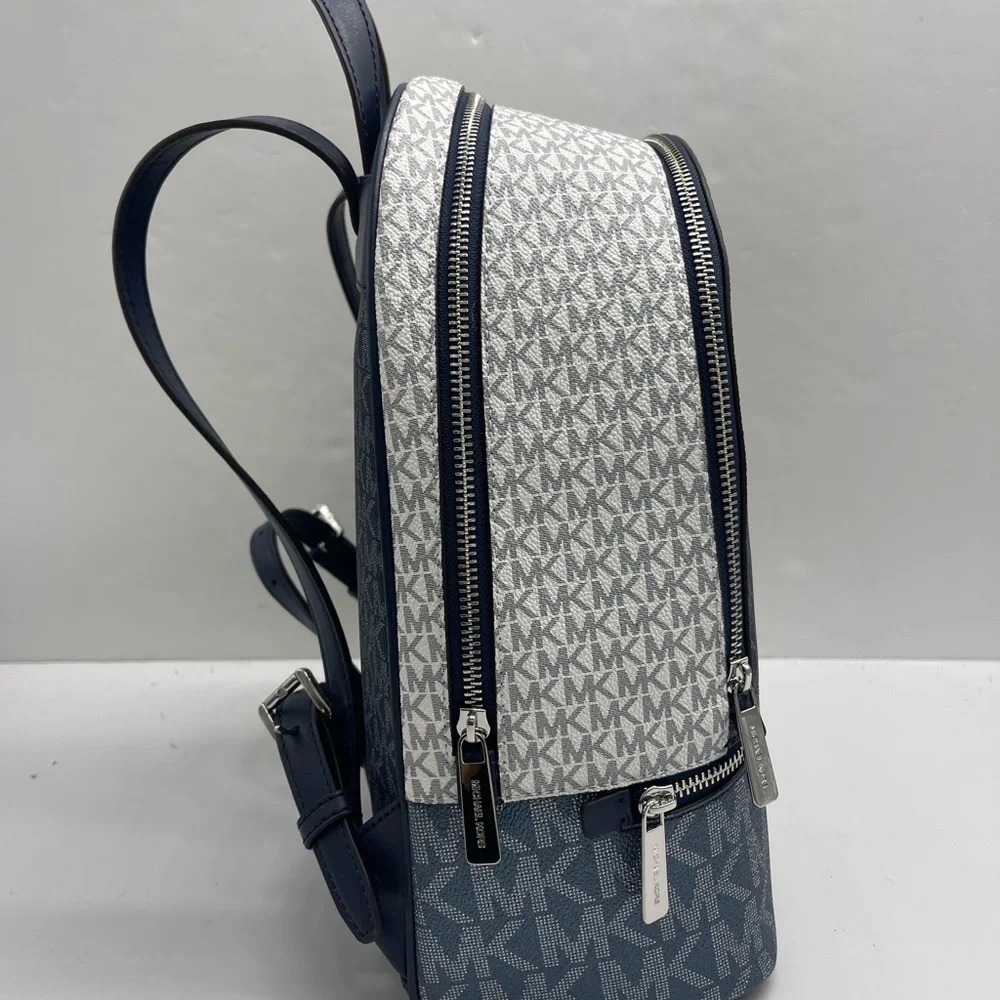 MICHAEL KORS Rhea Md Zip Color-Block Signature Logo Backpack ADMIRL MULTI NWT